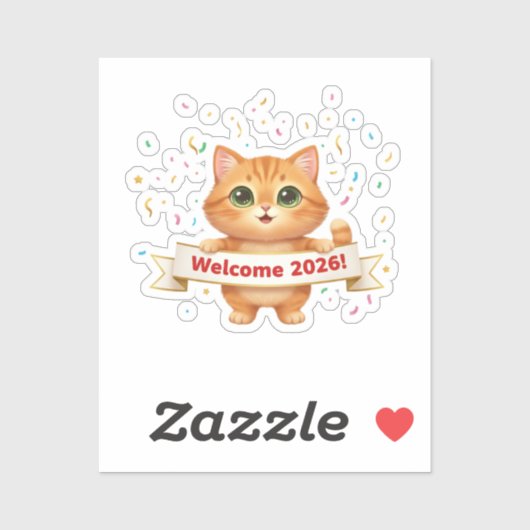 Cheerful Cat with New Year Banner Welcome 2026  Aufkleber (Blatt)