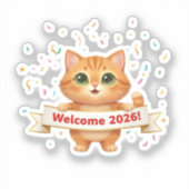 Cheerful Cat with New Year Banner Welcome 2026  Aufkleber (Vorderseite)