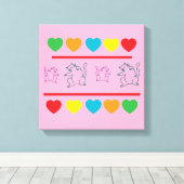 Cheerful Cats & Rainbow Hearts Canvas Print Leinwanddruck (Insitu (Holzboden))