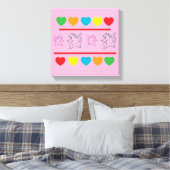 Cheerful Cats & Rainbow Hearts Canvas Print Leinwanddruck (Insitu (Schlafzimmer))
