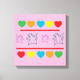 Cheerful Cats & Rainbow Hearts Canvas Print Leinwanddruck