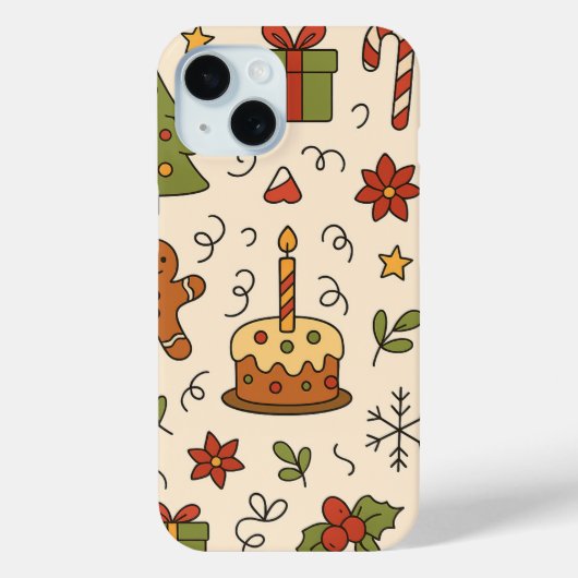 Cheerful Christmas Doodle Pattern Case-Mate iPhone Hülle (Rückseite)