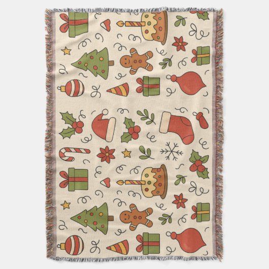 Cheerful Christmas Doodle Pattern Decke (Vorderseite Vertikal)