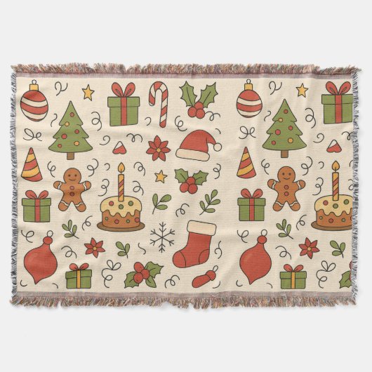 Cheerful Christmas Doodle Pattern Decke (Vorderseite)