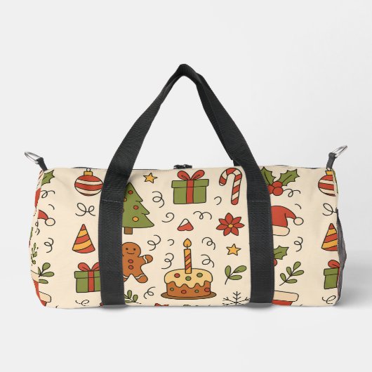 Cheerful Christmas Doodle Pattern Duffle Bag (Vorderseite)