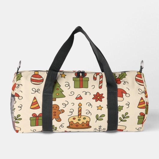 Cheerful Christmas Doodle Pattern Duffle Bag (Rückseite)