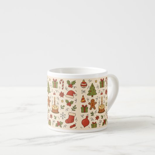 Cheerful Christmas Doodle Pattern Espressotasse (Vorderseite Rechts)