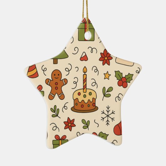 Cheerful Christmas Doodle Pattern Keramik Ornament (Rechts)