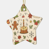 Cheerful Christmas Doodle Pattern Keramik Ornament (Links)