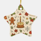 Cheerful Christmas Doodle Pattern Keramik Ornament (Hinten)