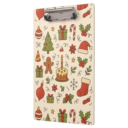 Cheerful Christmas Doodle Pattern Klemmbrett (Links)