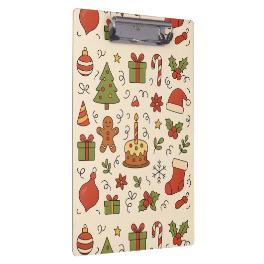 Cheerful Christmas Doodle Pattern Klemmbrett (Rechts)