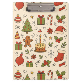 Cheerful Christmas Doodle Pattern Klemmbrett