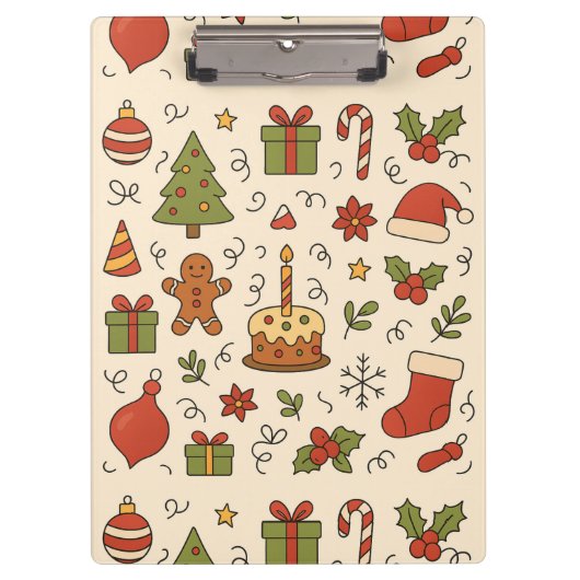Cheerful Christmas Doodle Pattern Klemmbrett (Vorderseite)