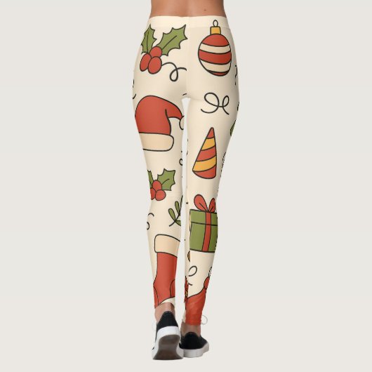 Cheerful Christmas Doodle Pattern Leggings (Rückseite)