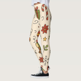 Cheerful Christmas Doodle Pattern Leggings