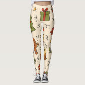 Cheerful Christmas Doodle Pattern Leggings (Vorderseite)