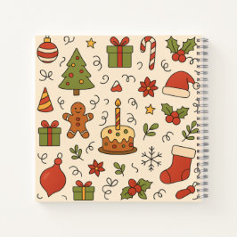 Cheerful Christmas Doodle Pattern Notizblock