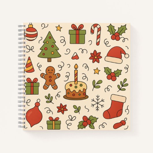 Cheerful Christmas Doodle Pattern Notizblock (Vorderseite)