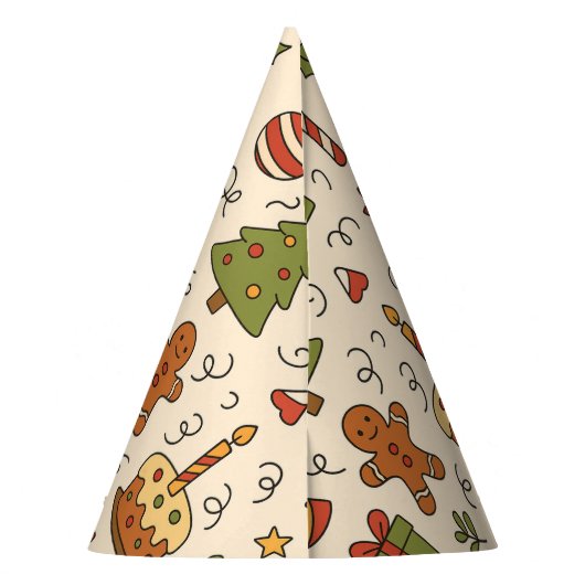 Cheerful Christmas Doodle Pattern Partyhütchen (Rückseite)