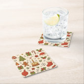 Cheerful Christmas Doodle Pattern Rechteckiger Pappuntersetzer (Vor Ort)