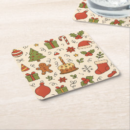Cheerful Christmas Doodle Pattern Rechteckiger Pappuntersetzer