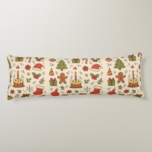 Cheerful Christmas Doodle Pattern Seitenschläferkissen (Rückseite)