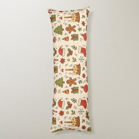 Cheerful Christmas Doodle Pattern Seitenschläferkissen (Rückseite (Vertikal))