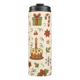 Cheerful Christmas Doodle Pattern Thermosbecher