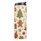 Cheerful Christmas Doodle Pattern Thermosbecher (Nach links gedreht)