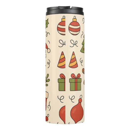Cheerful Christmas Doodle Pattern Thermosbecher (Rückseite)