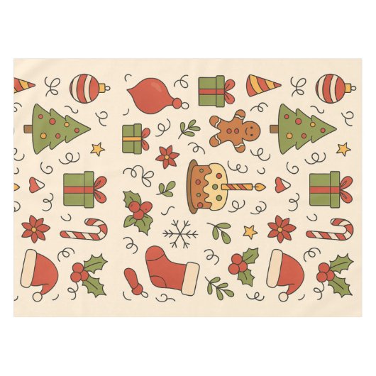 Cheerful Christmas Doodle Pattern Tischdecke (Vorderseite (Horizontal))