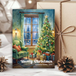 Cheerful Christmas scene card rustic holiday tones Feiertagskarte