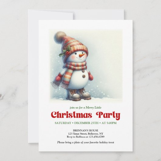 Cheerful Christmas snowman invite kids editable Einladung (Vorderseite)