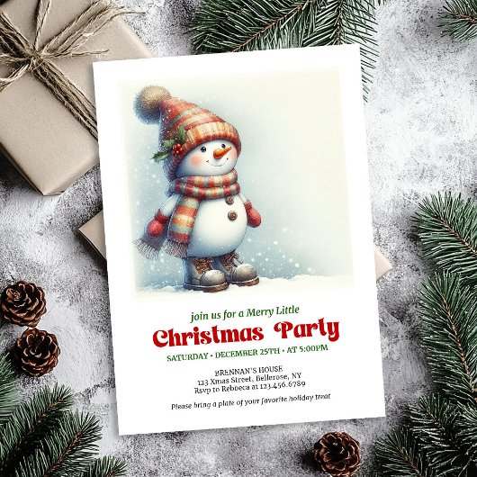 Cheerful Christmas snowman invite kids editable Einladung