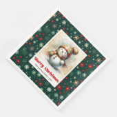 Cheerful Christmas Snowman Napkins Custom Name Serviette (Ecke)