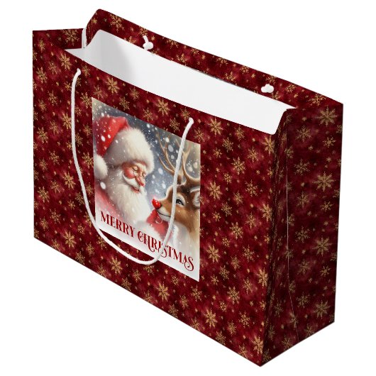Cheerful Classic Santa and Red Nose Rudolph Bag Große Geschenktüte (Vorderseite Schrägansicht)