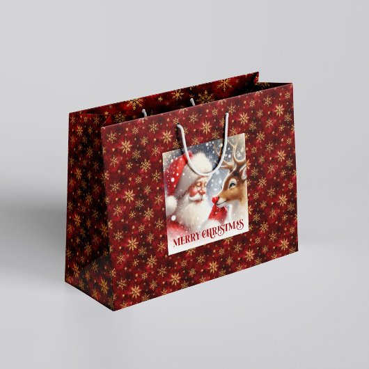 Cheerful Classic Santa and Red Nose Rudolph Bag Große Geschenktüte