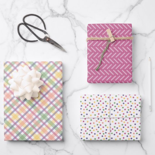 Cheerful Collection of Pink, Green & Yellow Geschenkpapier Set (Vorderseite)