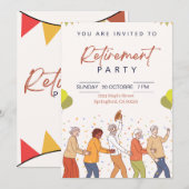 Cheerful & Colorful Retirement Party Invitation | Einladung (Vorne/Hinten)