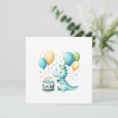 Cheerful Dinosaur Birthday Card Feiertagskarte (Stehend Vorderseite)