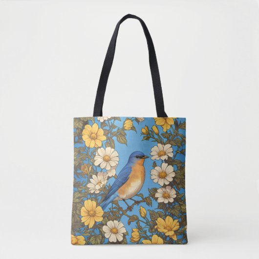 Cheerful Eastern Bluebird Yellow and White Flowers Tasche (Vorderseite)
