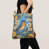 Cheerful Eastern Bluebird Yellow and White Flowers Tasche (Von Nahem)
