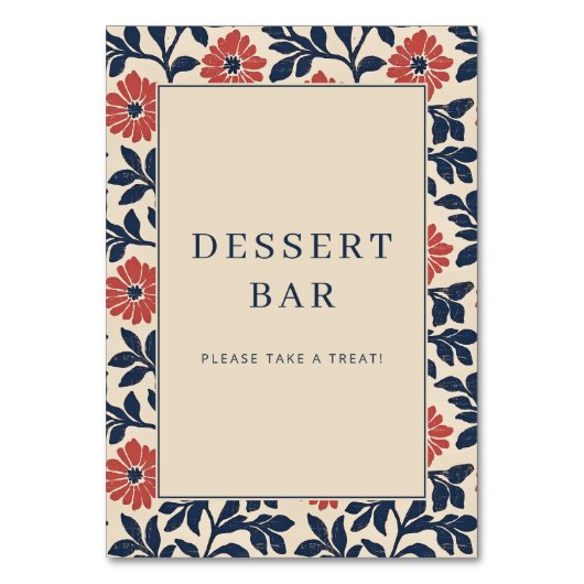 Cheerful Floral Dessert Bar Sign Tischnummer (Vorderseite)
