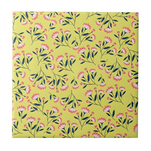  Cheerful Floral Pattern: Pink Flowers  Fliese (Vorderseite)