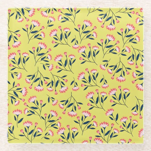  Cheerful Floral Pattern: Pink Flowers  Glasuntersetzer (Vorderseite)