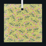 Cheerful Floral Pattern: Pink Flowers  Ornament Aus Glas<br><div class="desc">Patterned design with pink flowers and dark green leaves scattered on a bright yellow background. The floral motif is cheerful and lively.</div>