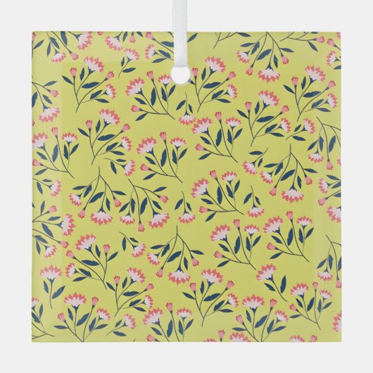  Cheerful Floral Pattern: Pink Flowers  Ornament Aus Glas (Vorderseite)