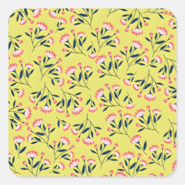  Cheerful Floral Pattern: Pink Flowers  Quadratischer Aufkleber