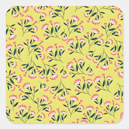  Cheerful Floral Pattern: Pink Flowers  Quadratischer Aufkleber (Vorderseite)